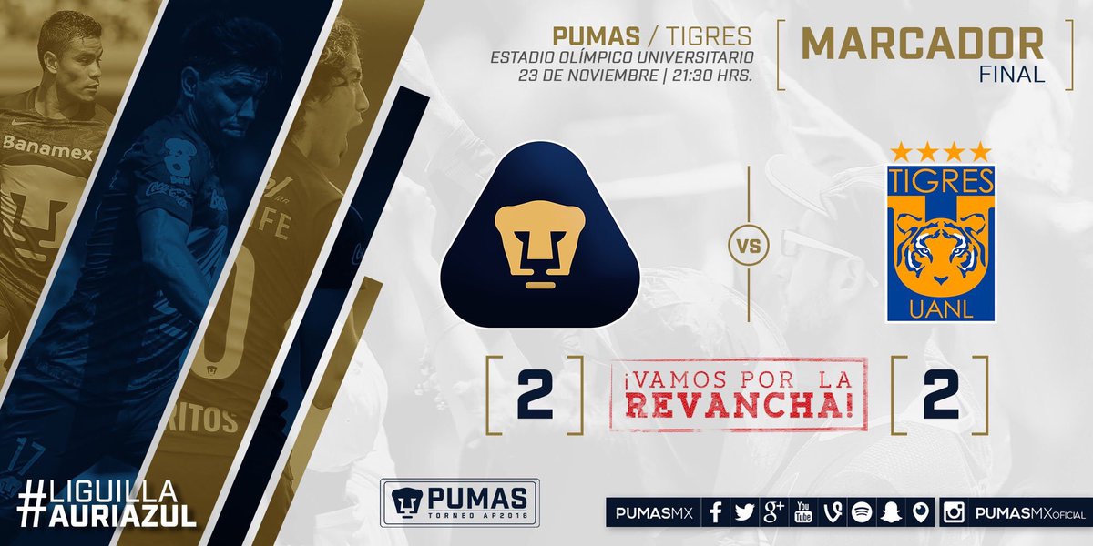 Resumen y video goles Pumas 2-2 Tigres 4tos de final ida del apertura 2016